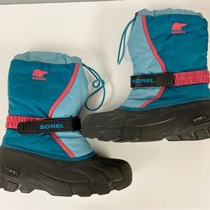 Sorel Flurry Blue Pink Womens/Big Girls Winter Snow Boots Size 7 U.S. Liner Aqua